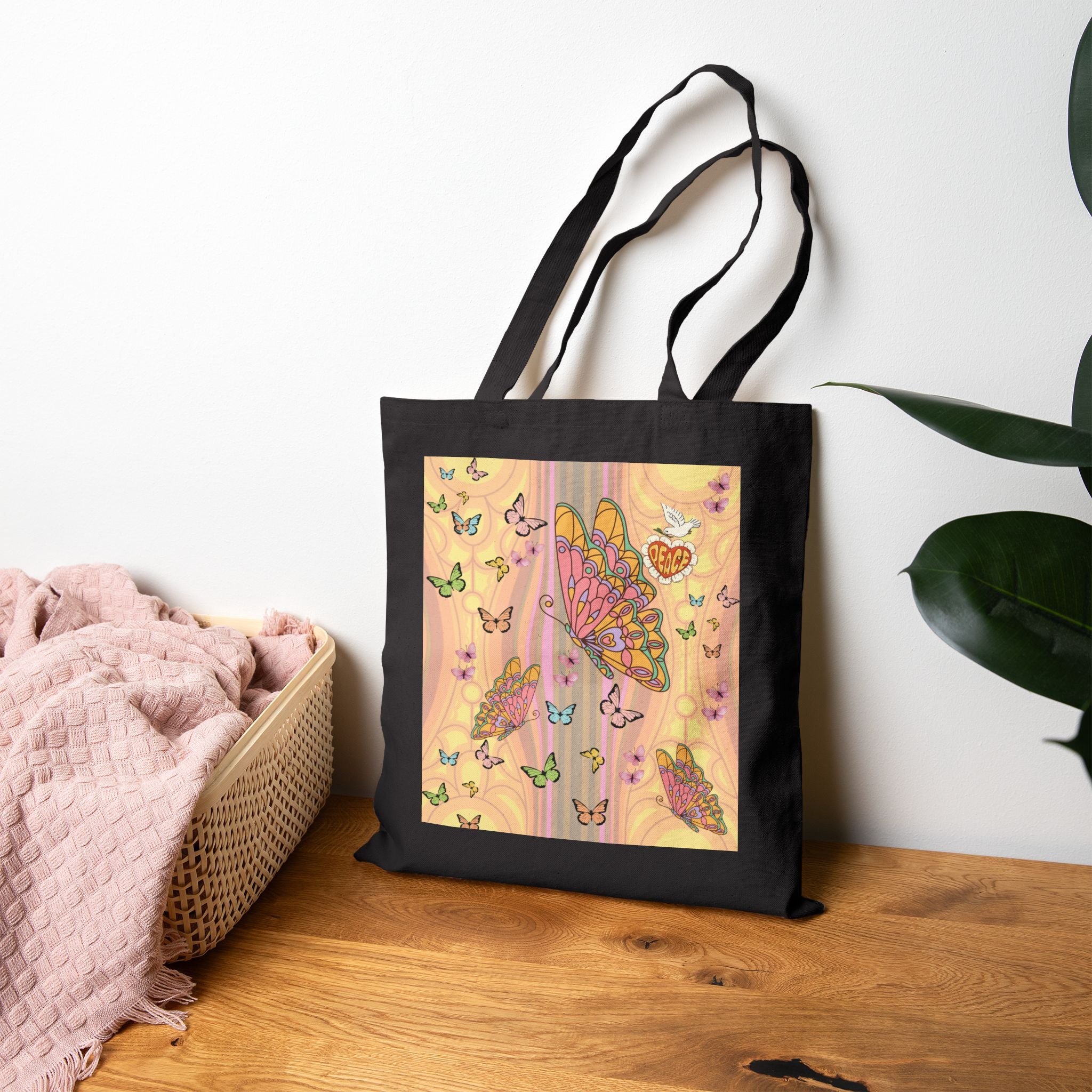 Peace Butterfly Tote — "My Peace I Give You" St. John 14:27 Cotton Canvas Tote