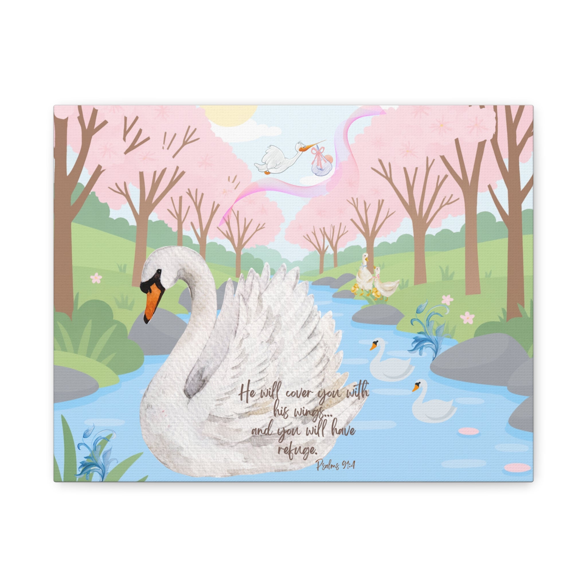 Matte Canvas, Stretched, "Under His Wings you will find Refuge"  Psalm 91:4 Baby Girl