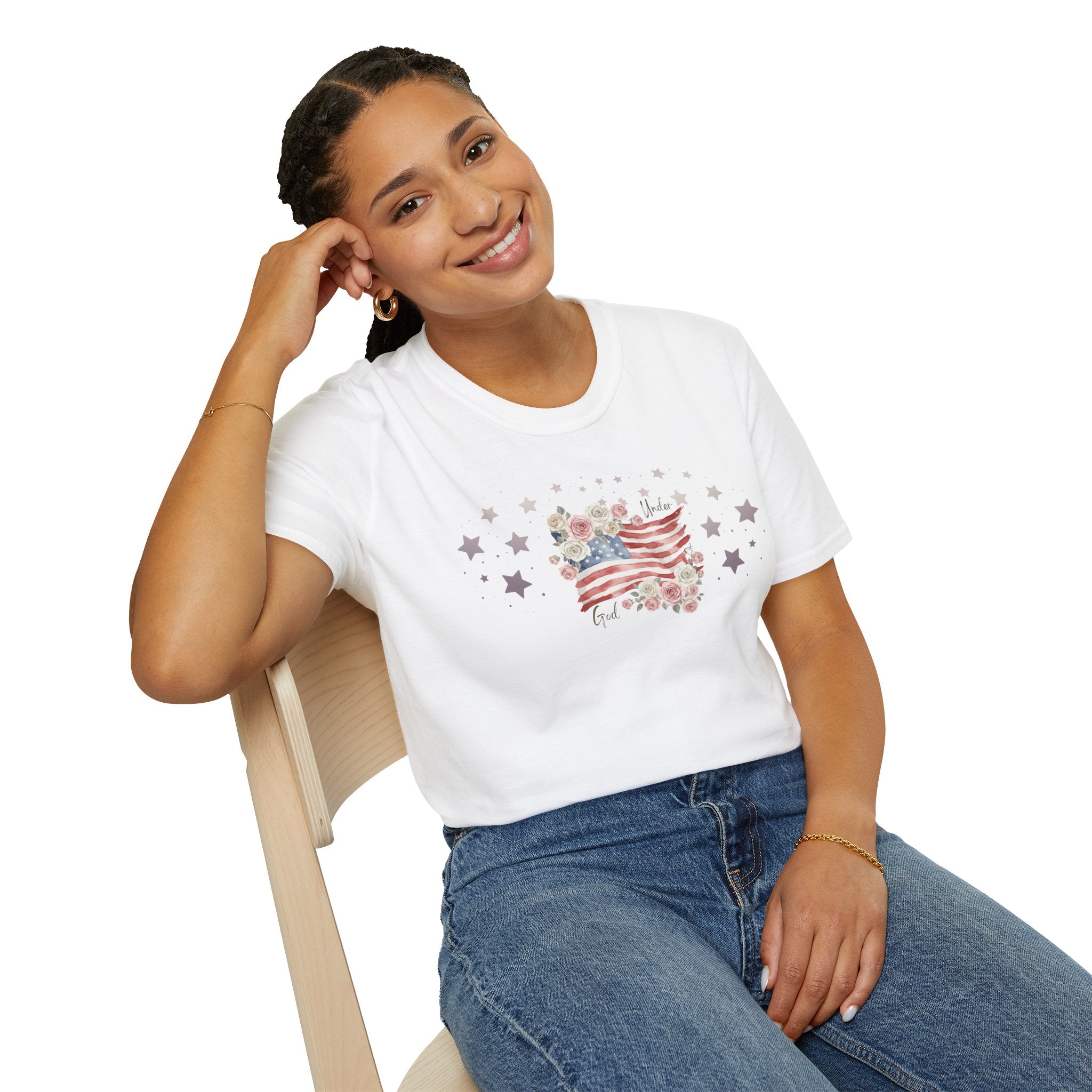 Under God | Watercolor Flag & Roses Women’s Tee