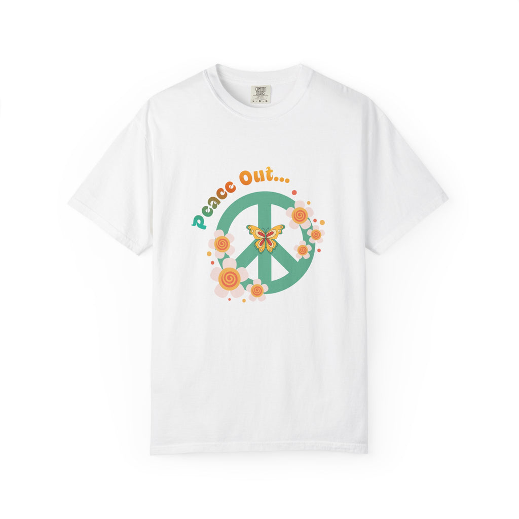 Peace Out T‑Shirt — Retro Floral Peace Sign Tee with ‘Peace Out…’ Text