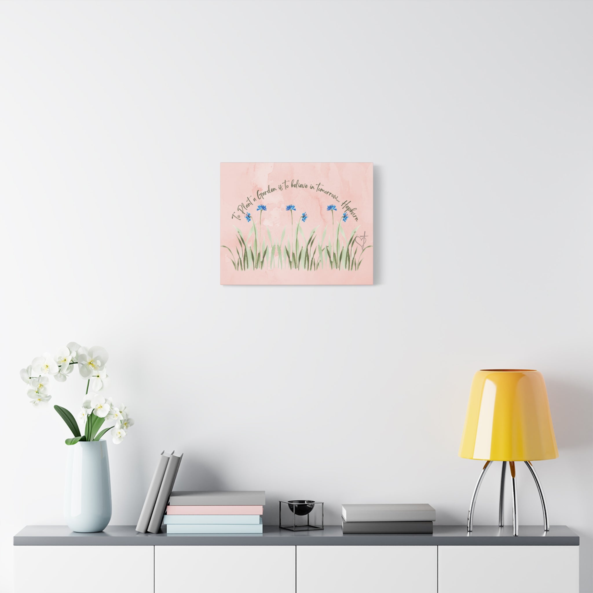 To Plant a Garden Is to Believe in Tomorrow Canvas Print – Audrey Hepburn Quote (Peach) Matte stretch Canvas