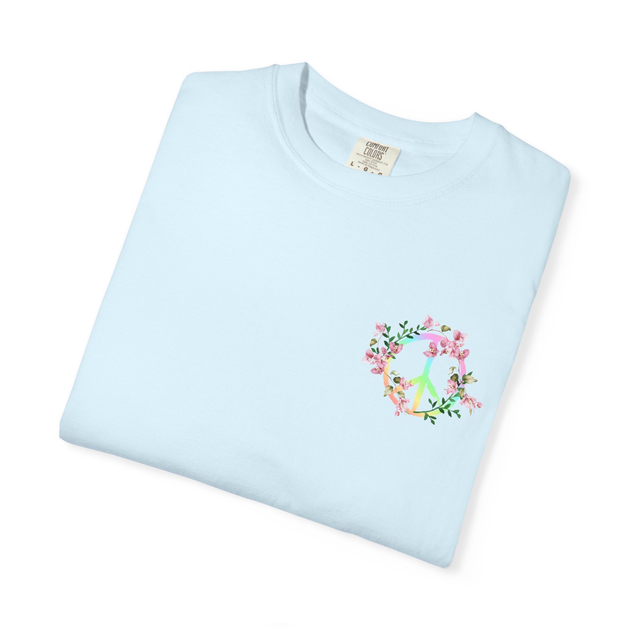 Signature Peace & Love Floral T-Shirt — Pastel Peace Sign Graphic