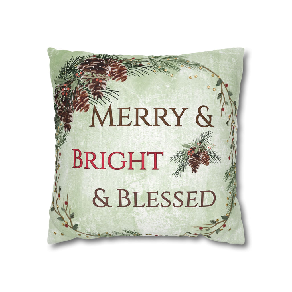 Merry & Bright & Blessed | Christmas Throw Pillow Cover