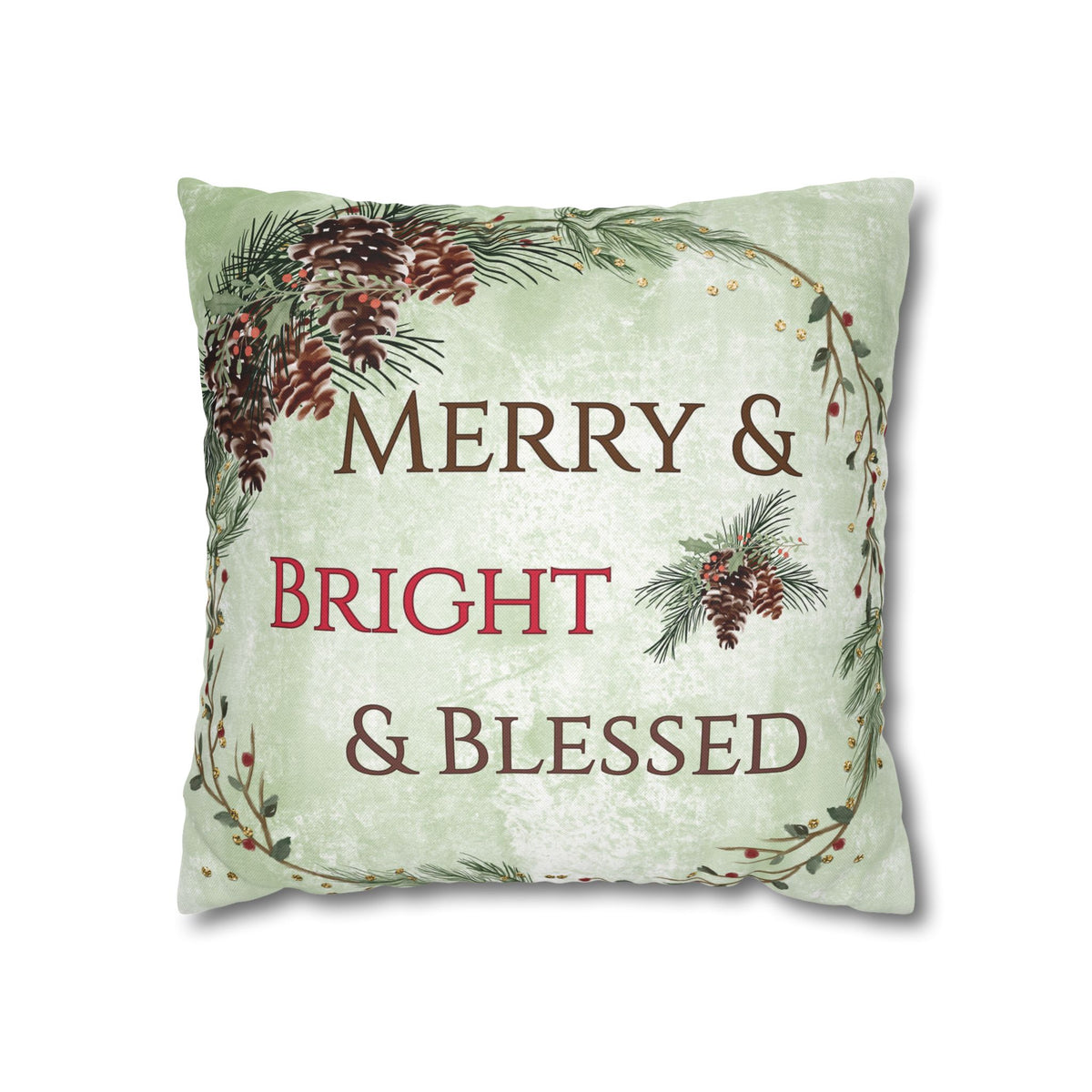 Merry & Bright & Blessed | Christmas Throw Pillow Cover