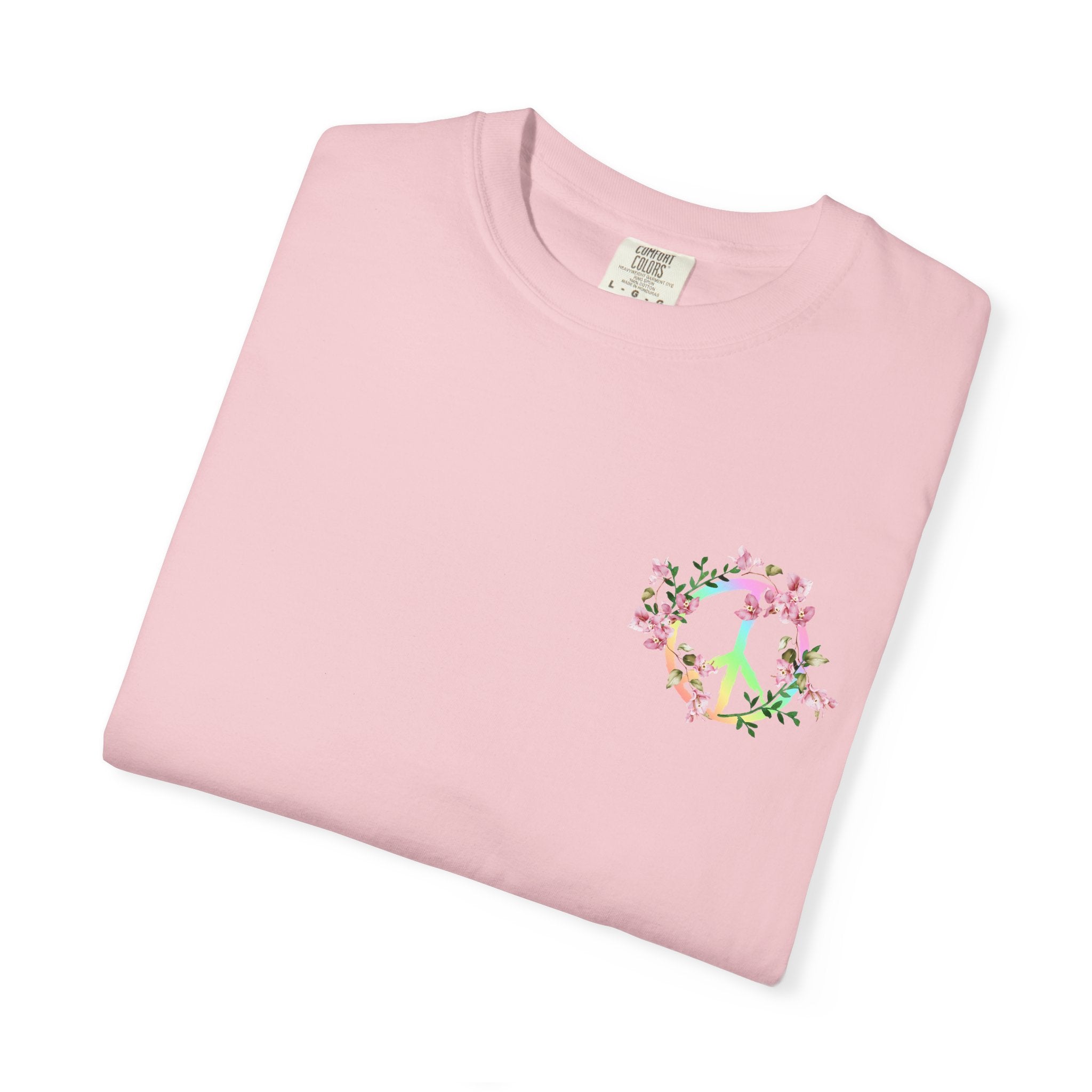 Signature Peace & Love Floral T-Shirt — Pastel Peace Sign Graphic