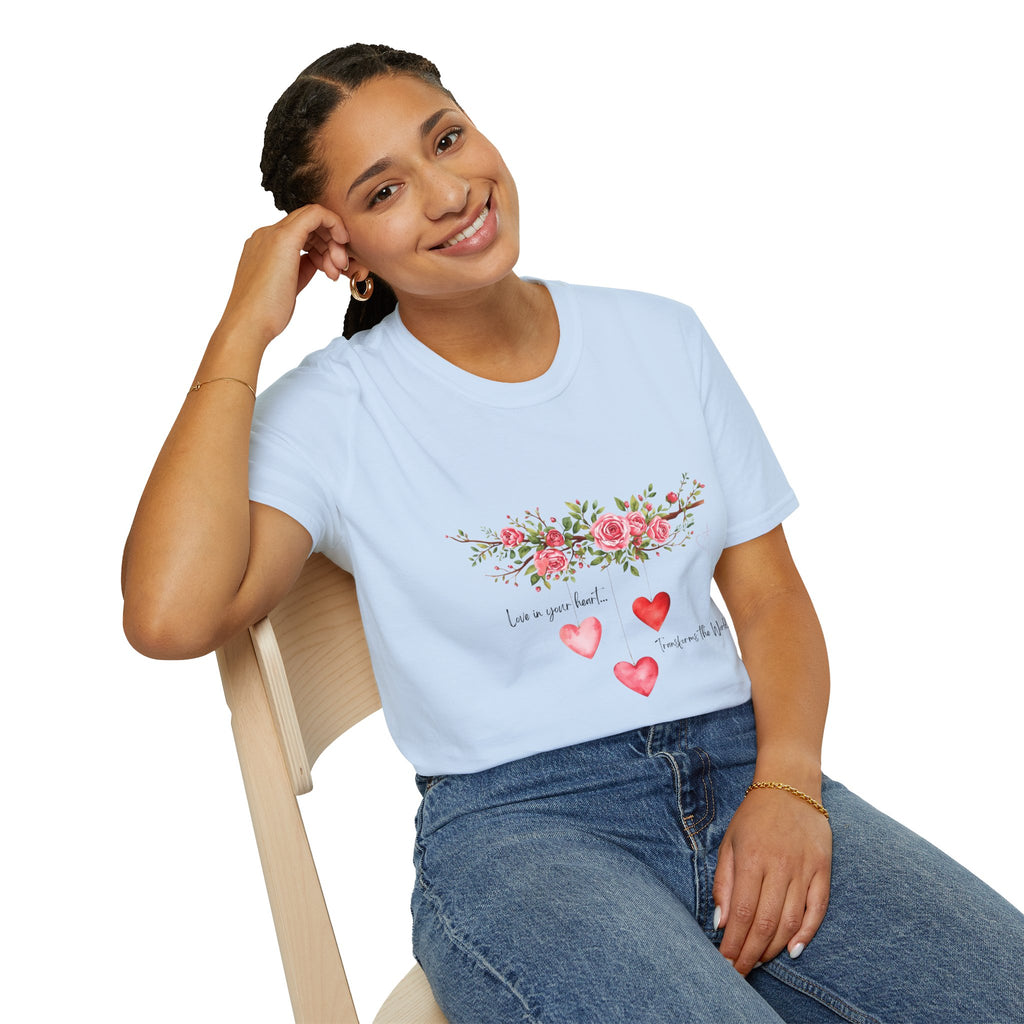 Love in Your Heart Transforms the World Tee – Women's Floral Heart Crewneck