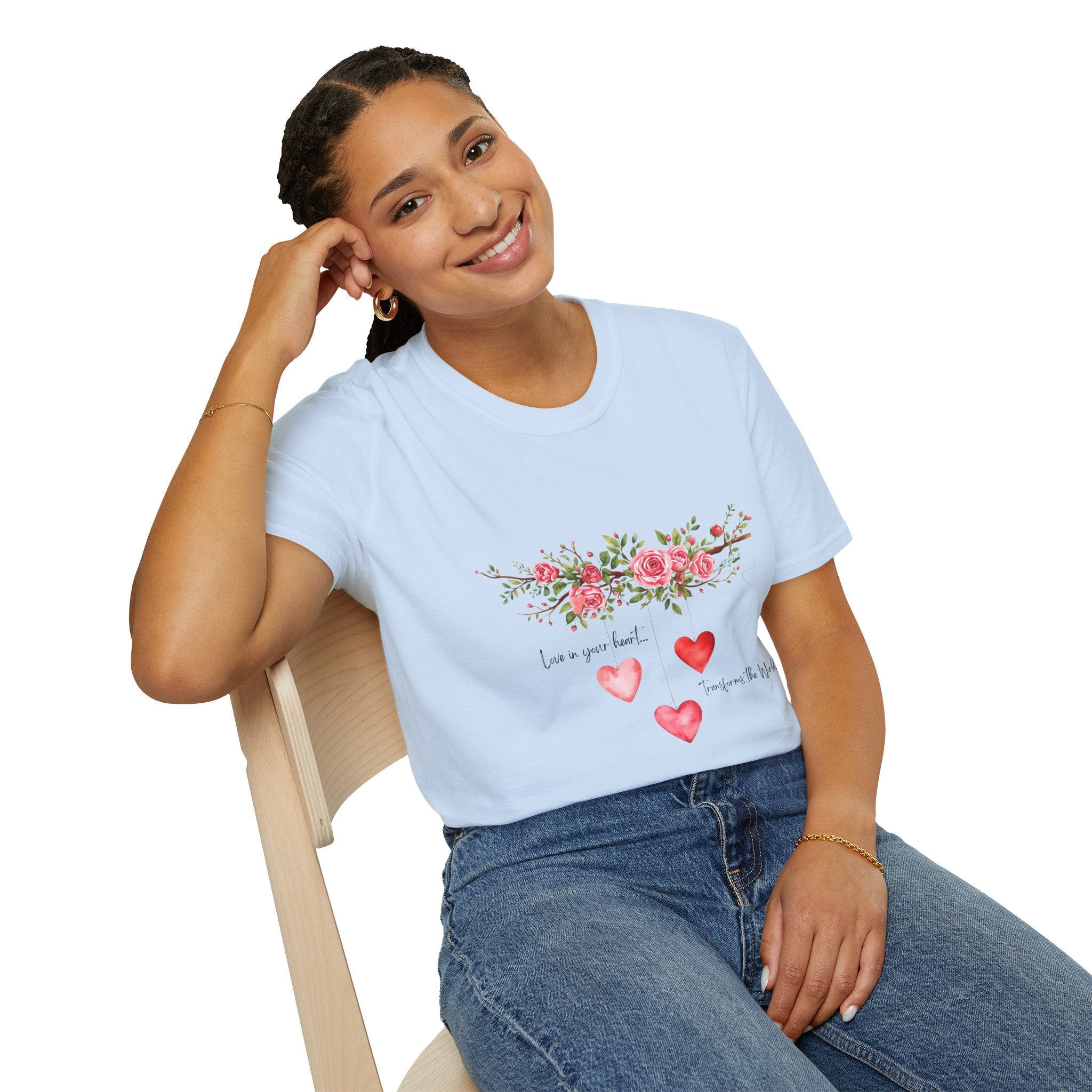 Love in Your Heart Transforms the World Tee – Women's Floral Heart Crewneck