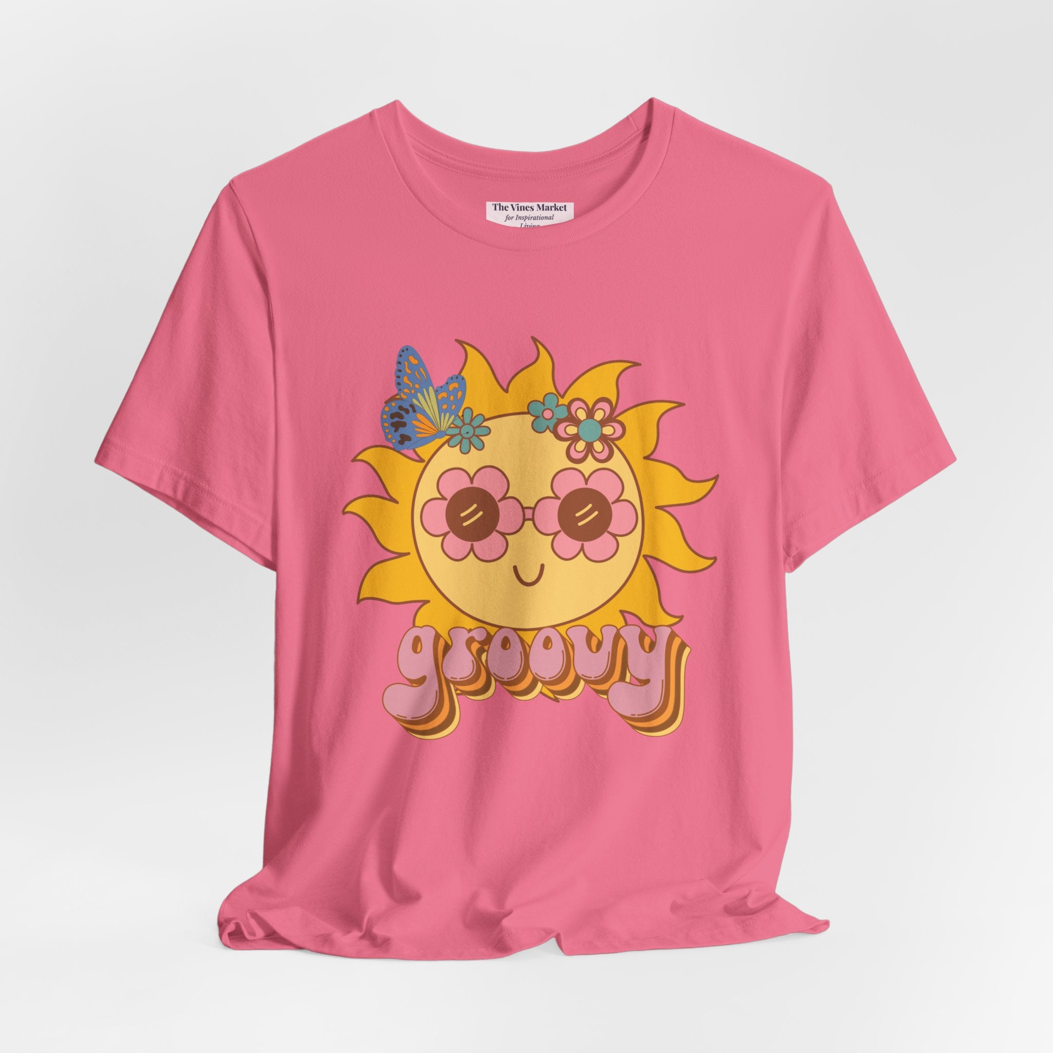 Groovy Sunflower Tee — 70s Retro Sun Graphic T-Shirt