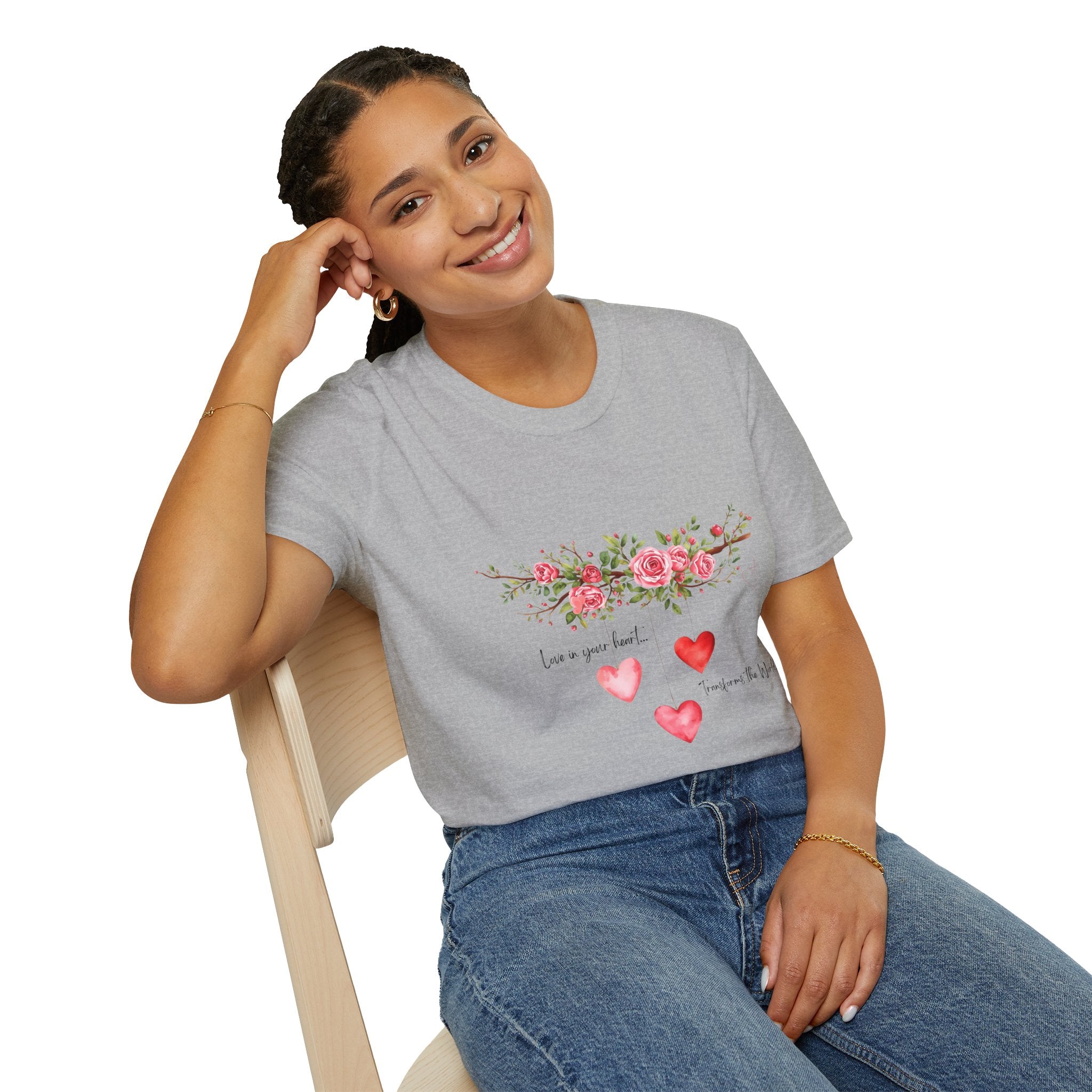 Love in Your Heart Transforms the World Tee – Women's Floral Heart Crewneck