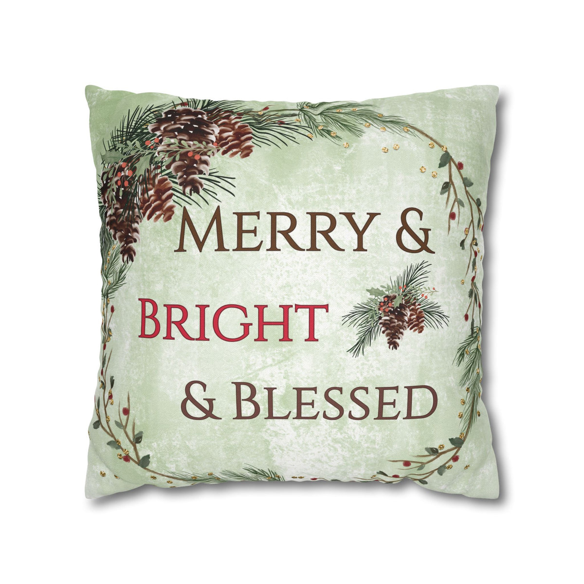 Merry & Bright & Blessed | Christmas Throw Pillow Cover