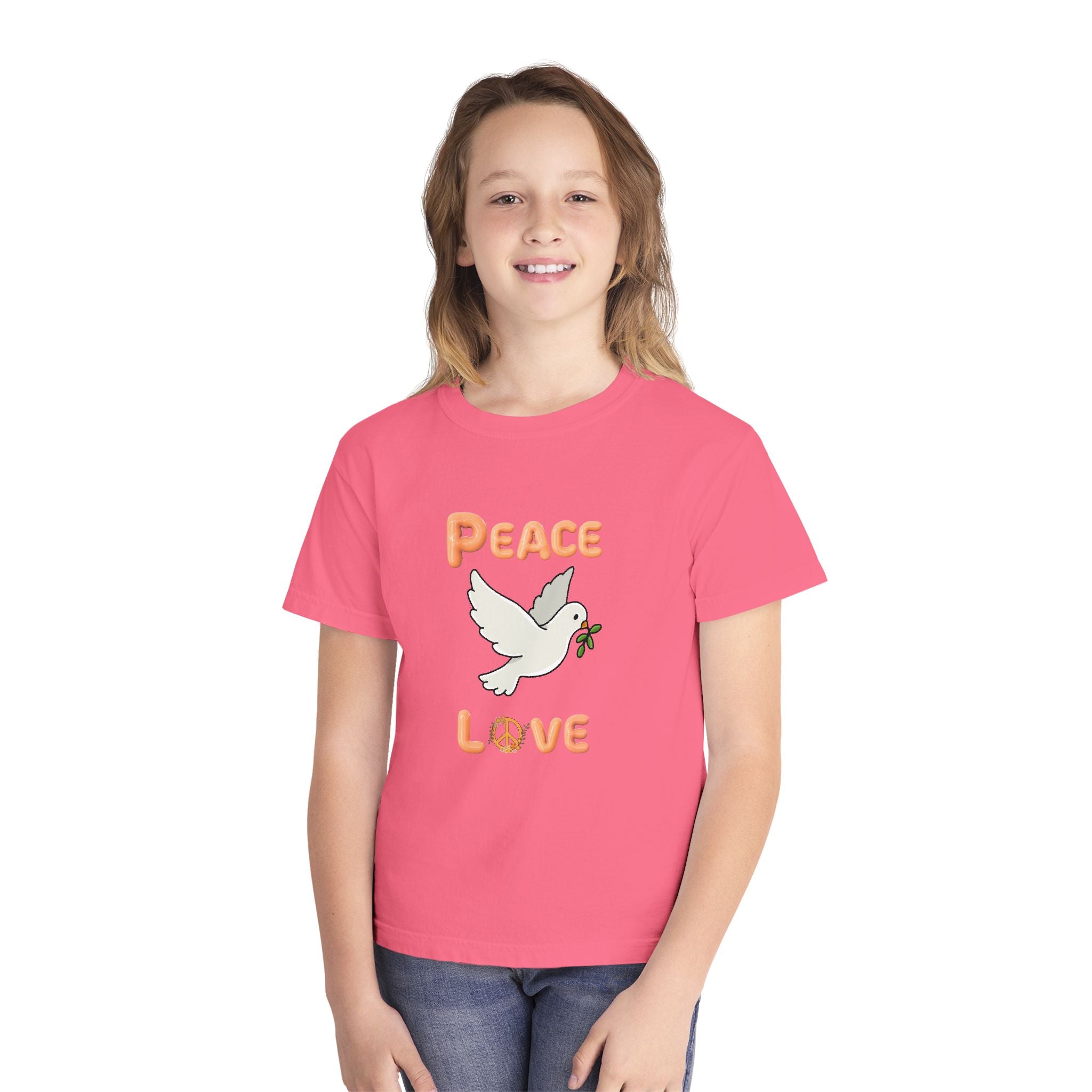 Unisex Youth Cotton Retro Tee:  Peace and Love
