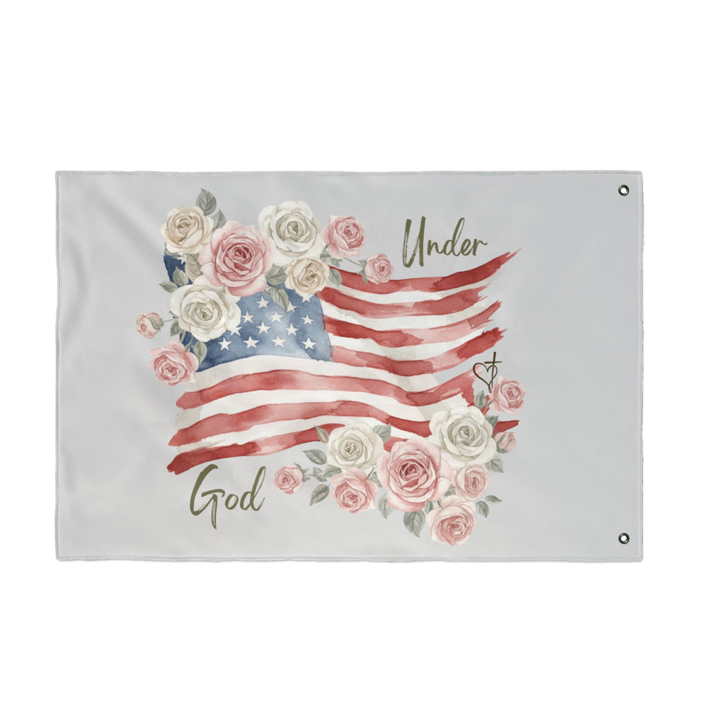 Under God American Flag - Vintage Cabbage Roses US Flower