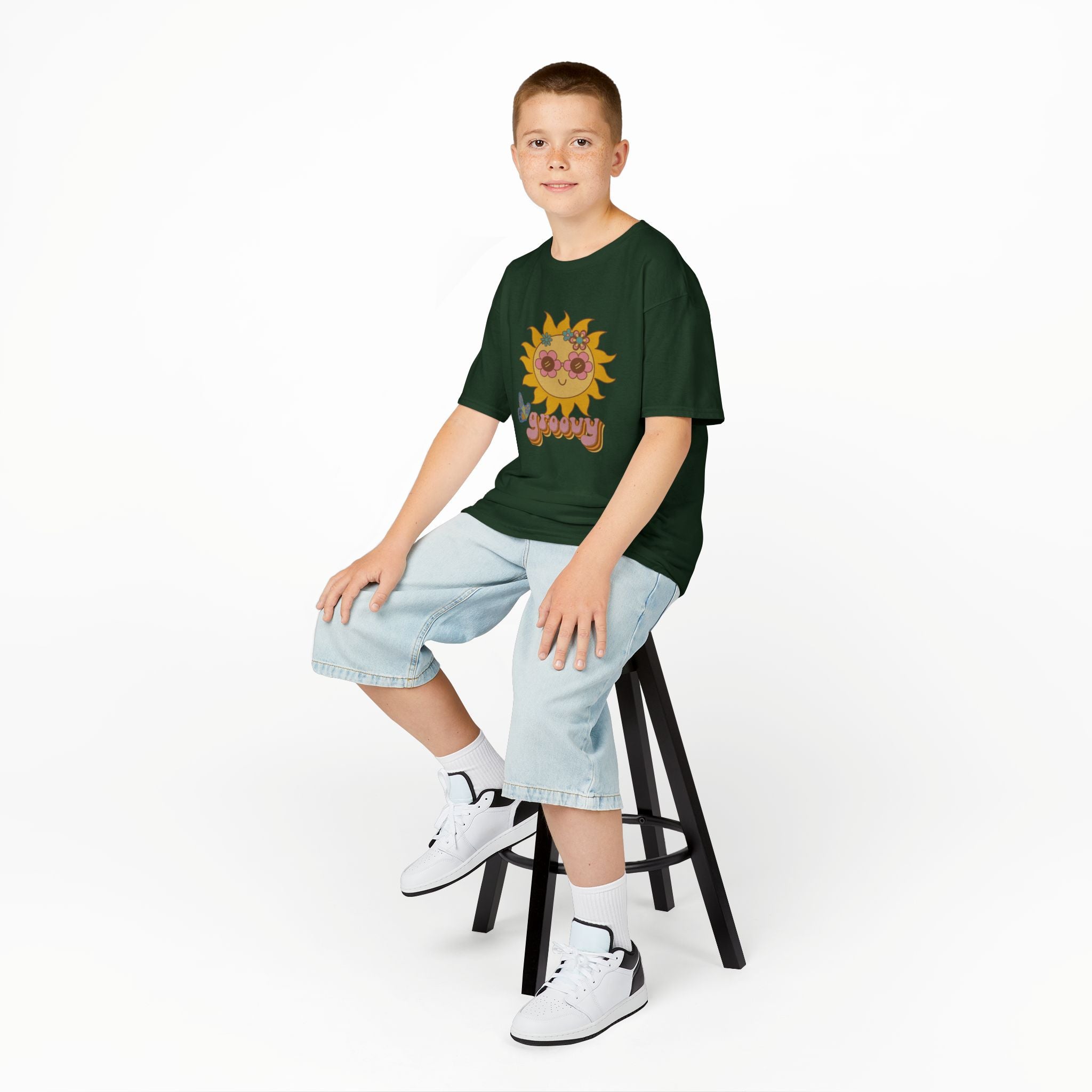 Peace and Love Groovy Sun Kids Tee — Retro 70s Graphic T-Shirt for Boys & Girls