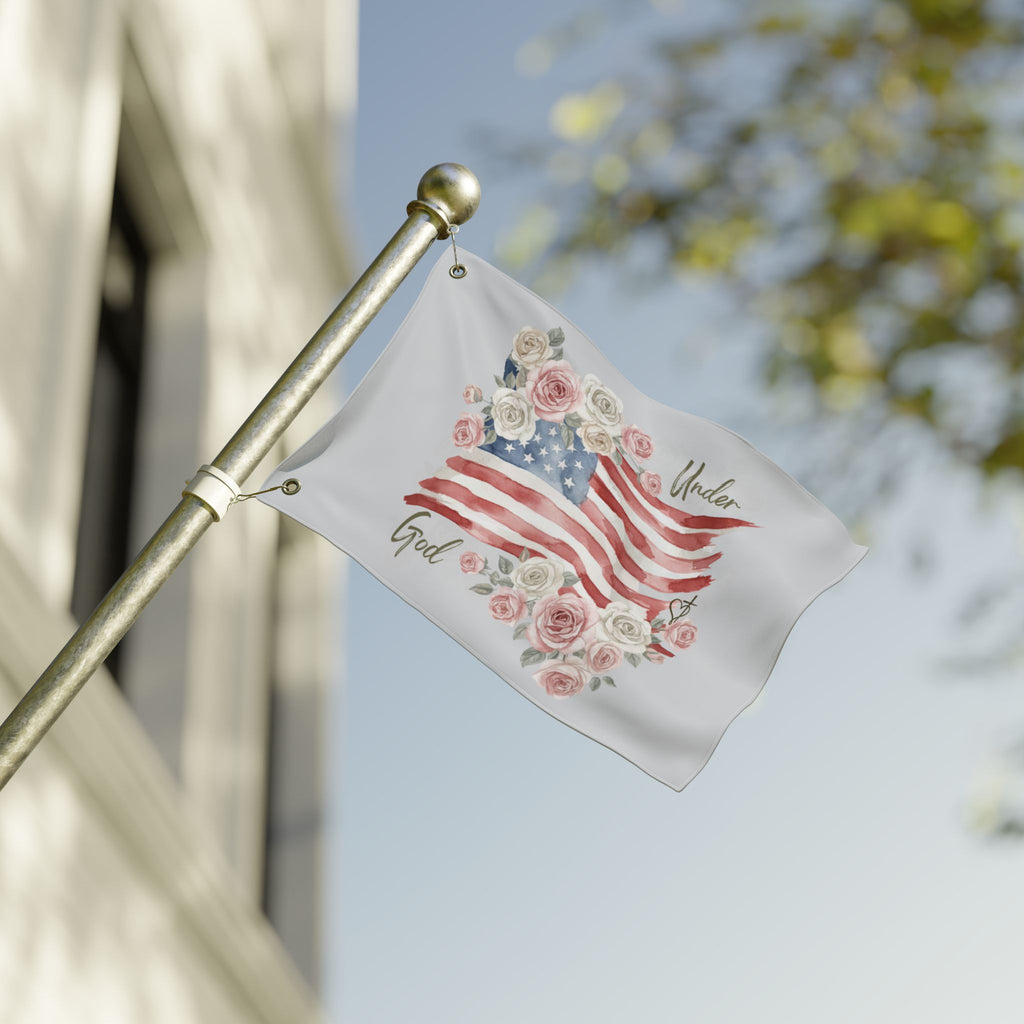 Under God American Flag - Vintage Cabbage Roses US Flower