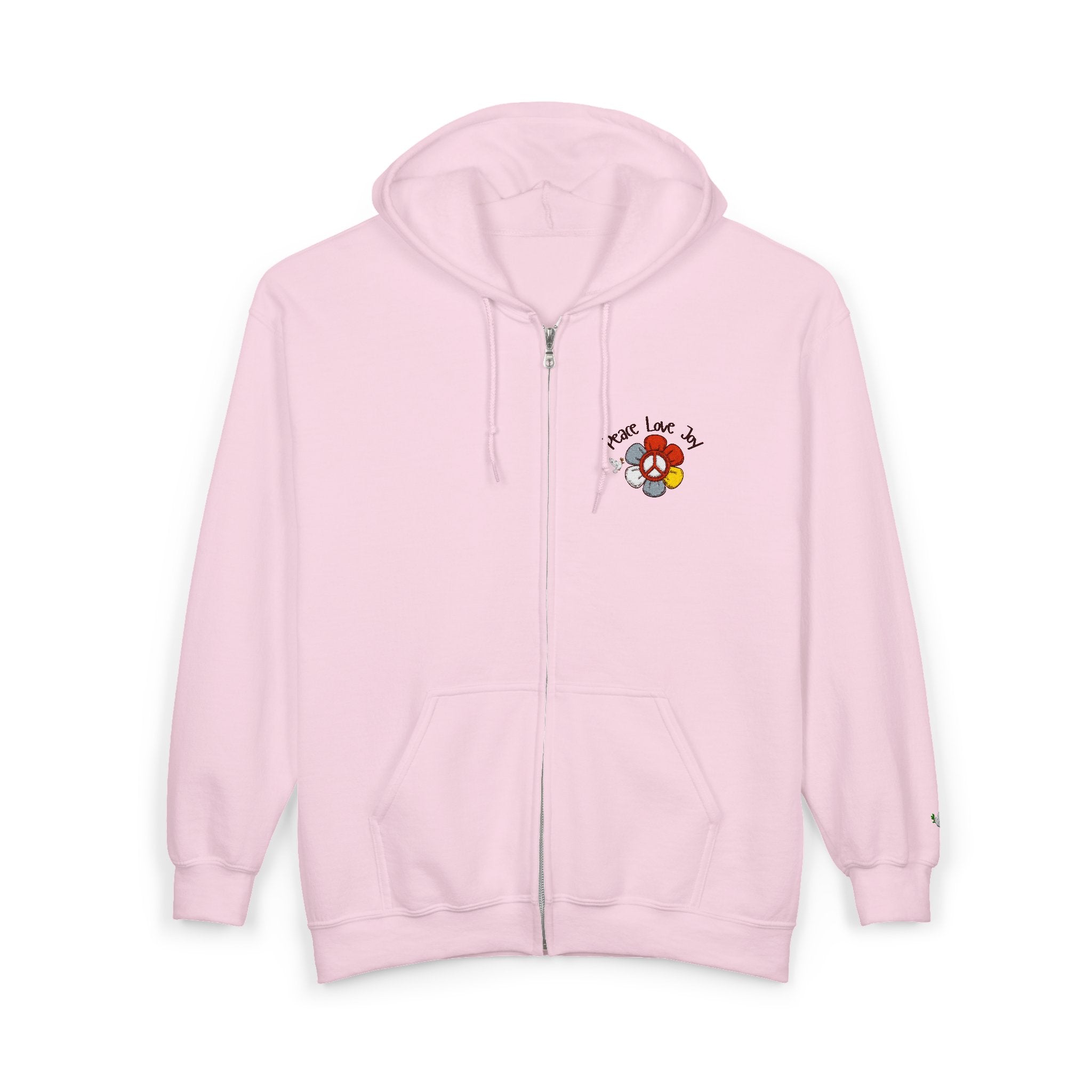 Embroidered Zippered Hoodie: For Her Peace and Love
