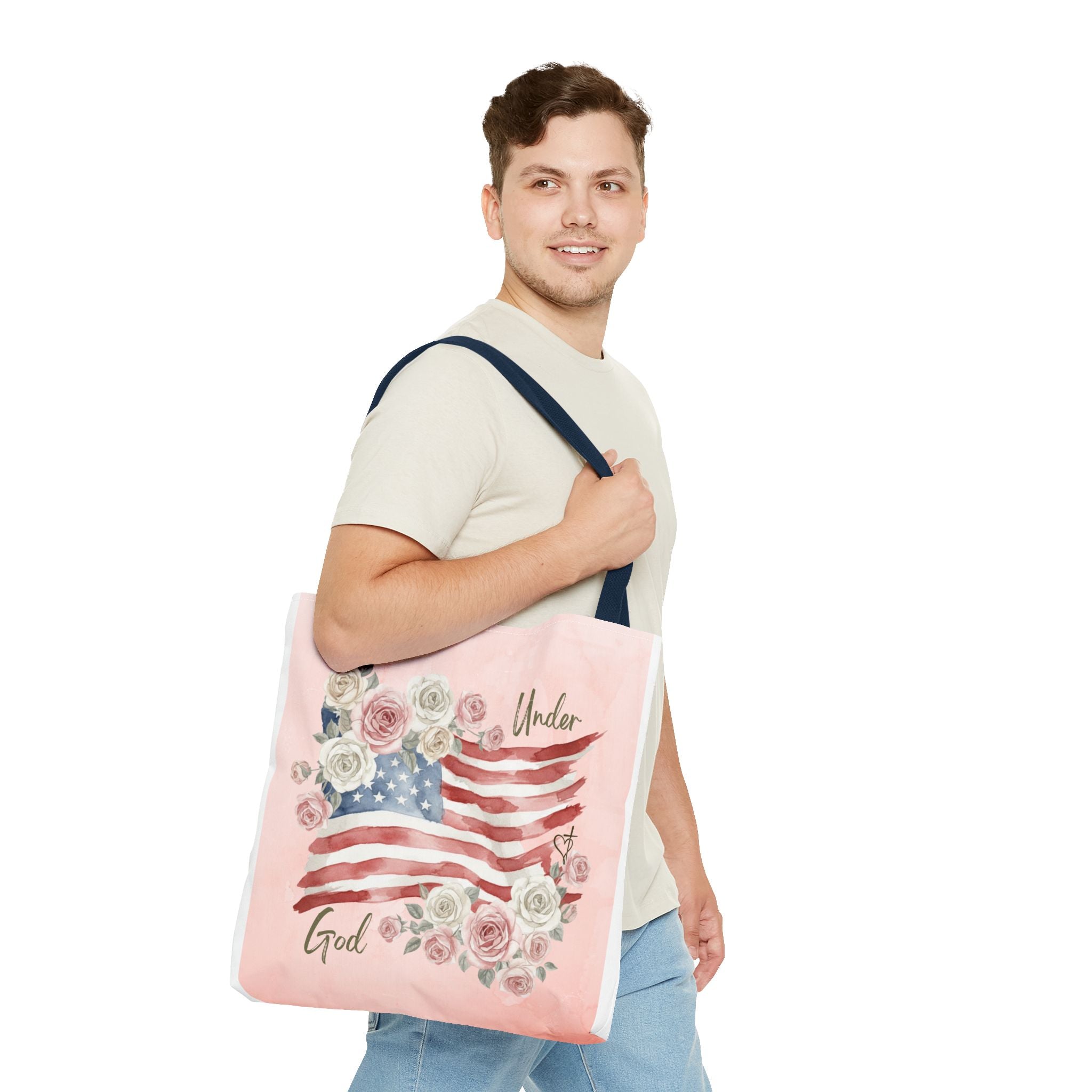 Under God | Watercolor Flag & Roses Tote Bag