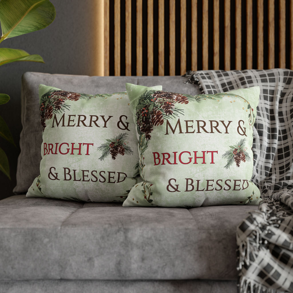 Merry & Bright & Blessed | Christmas Throw Pillow Cover