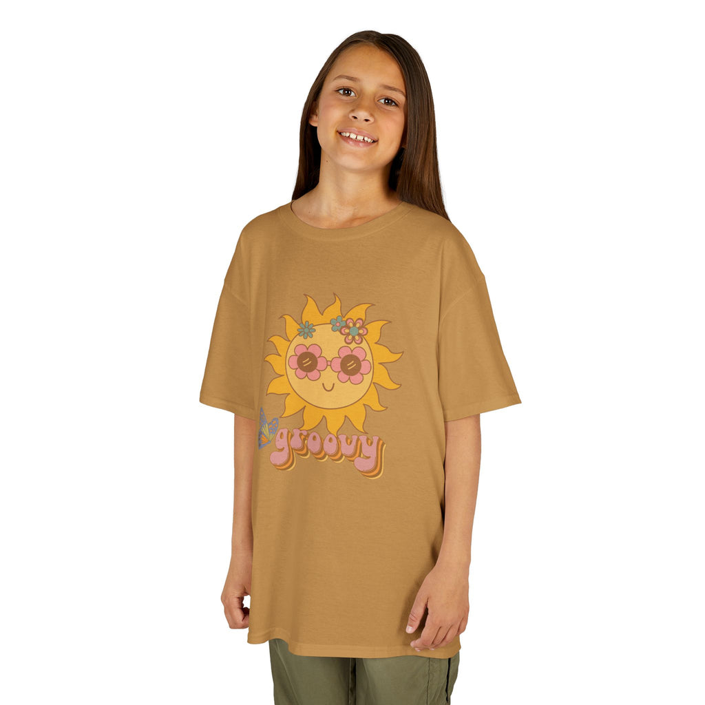Peace and Love Groovy Sun Kids Tee — Retro 70s Graphic T-Shirt for Boys & Girls