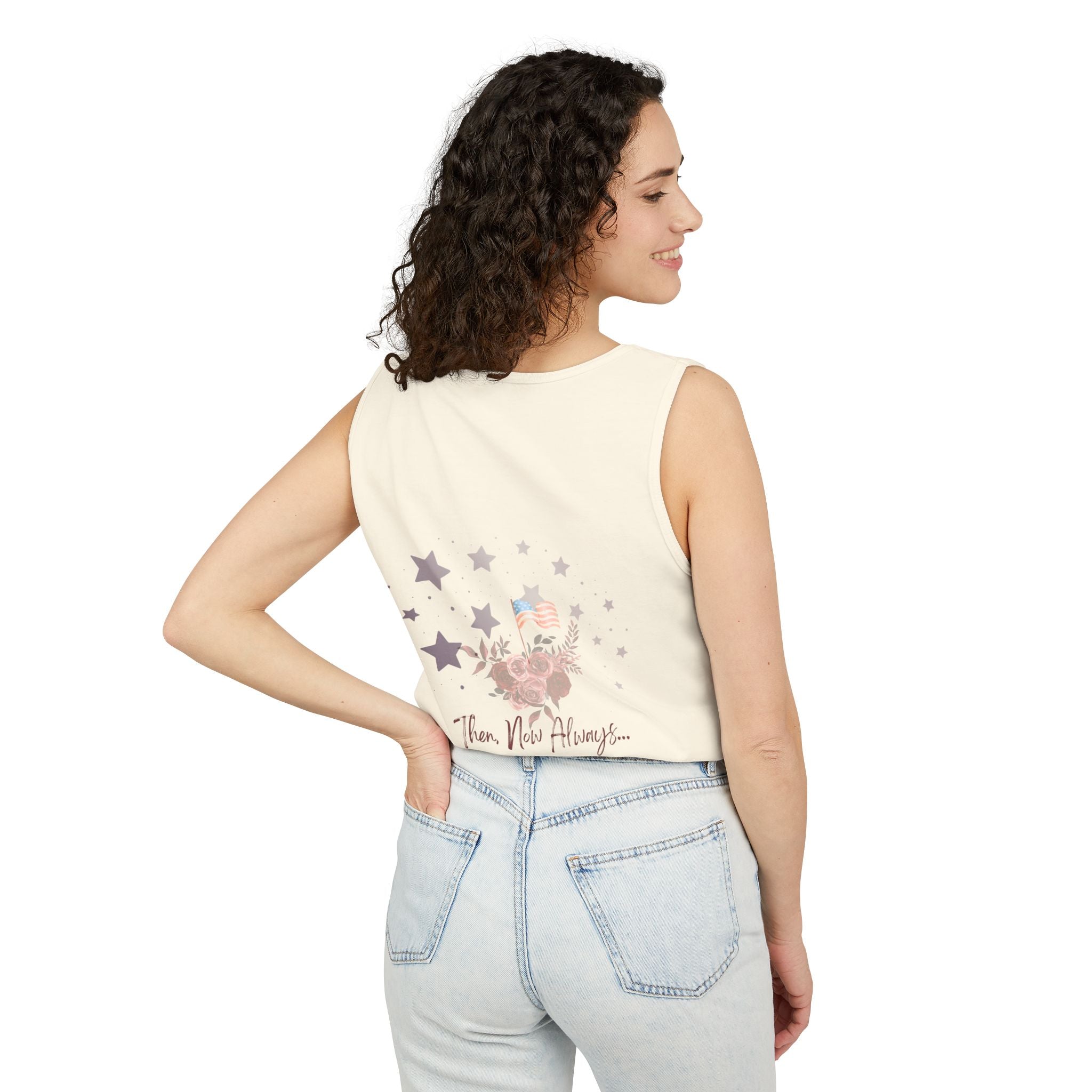 Then, Now and Always | Watercolor Flag & Roses Women's Tank Top