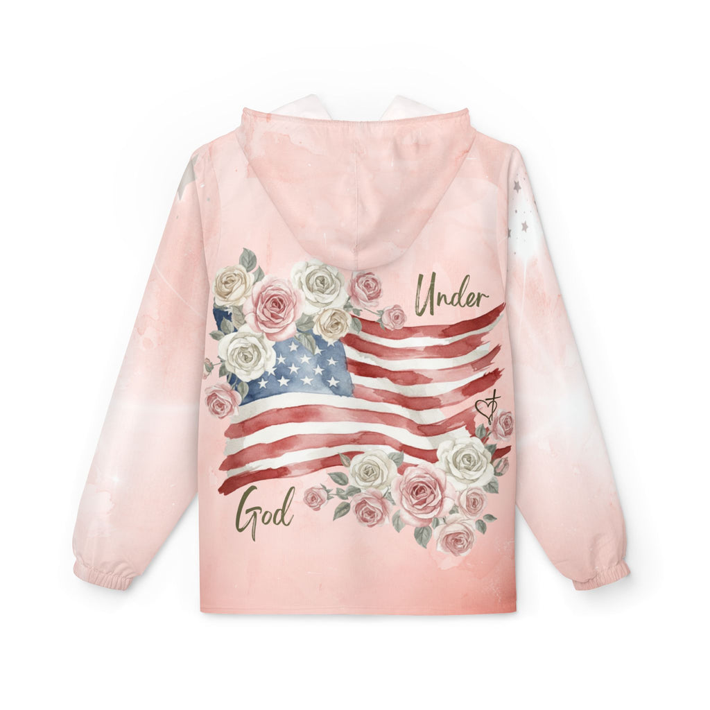 Under God | Watercolor Roses & Flag Women's  Windbreaker Jacket - Blush Pink
