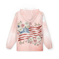 Under God | Watercolor Roses & Flag Women's  Windbreaker Jacket - Blush Pink