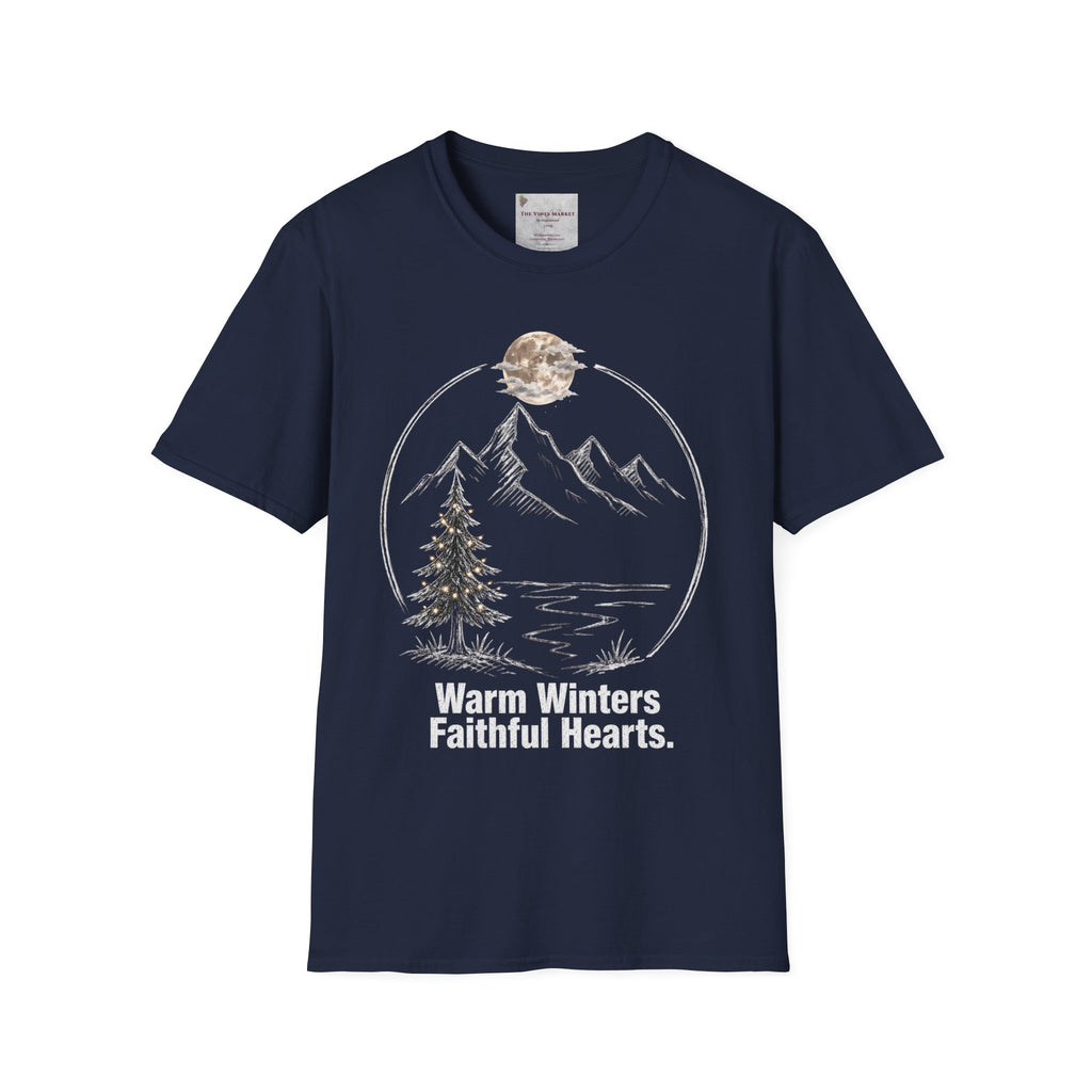 Warm Winters, Faithful Hearts Men's Christmas T-Shirt