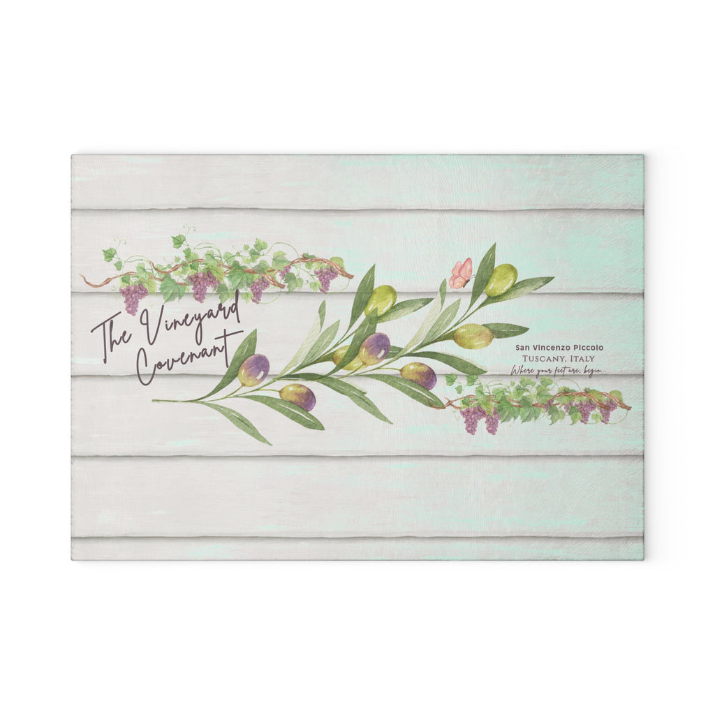 The Vineyard Covenant Glass Cutting Board — Faith-Inspired Kitchen Decor