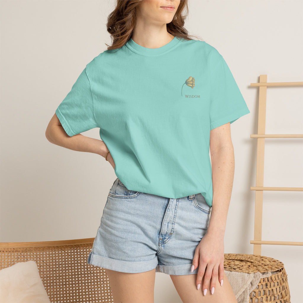 Whispers Collection™ | “Wisdom” Comfort Colors® Garment-Dyed Tee | Inspirational Botanical Shirt | Literary Minimalist Graphic Tee Women Adult