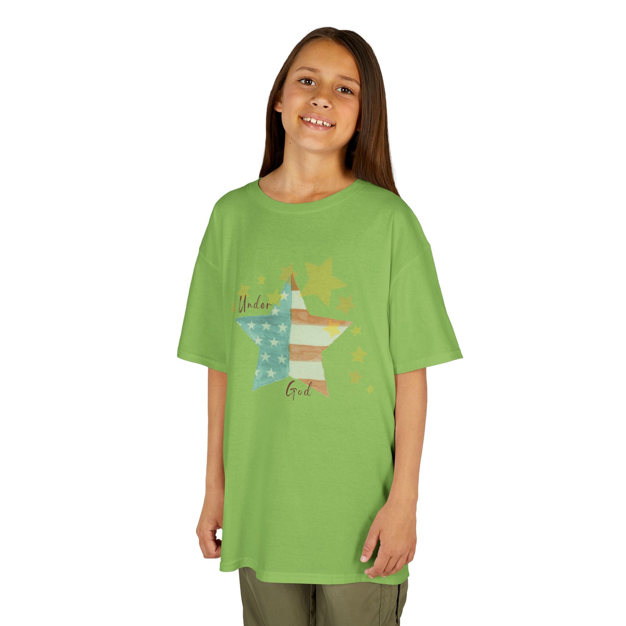 Under God | Watercolor Star Flag Kids T-Shirt Unisex Kids Heavy Cotton™ Tee