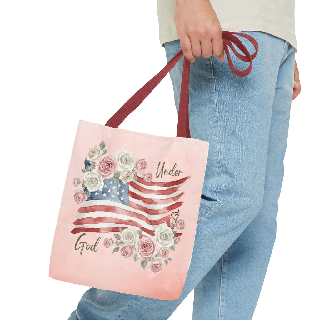Under God | Watercolor Flag & Roses Tote Bag