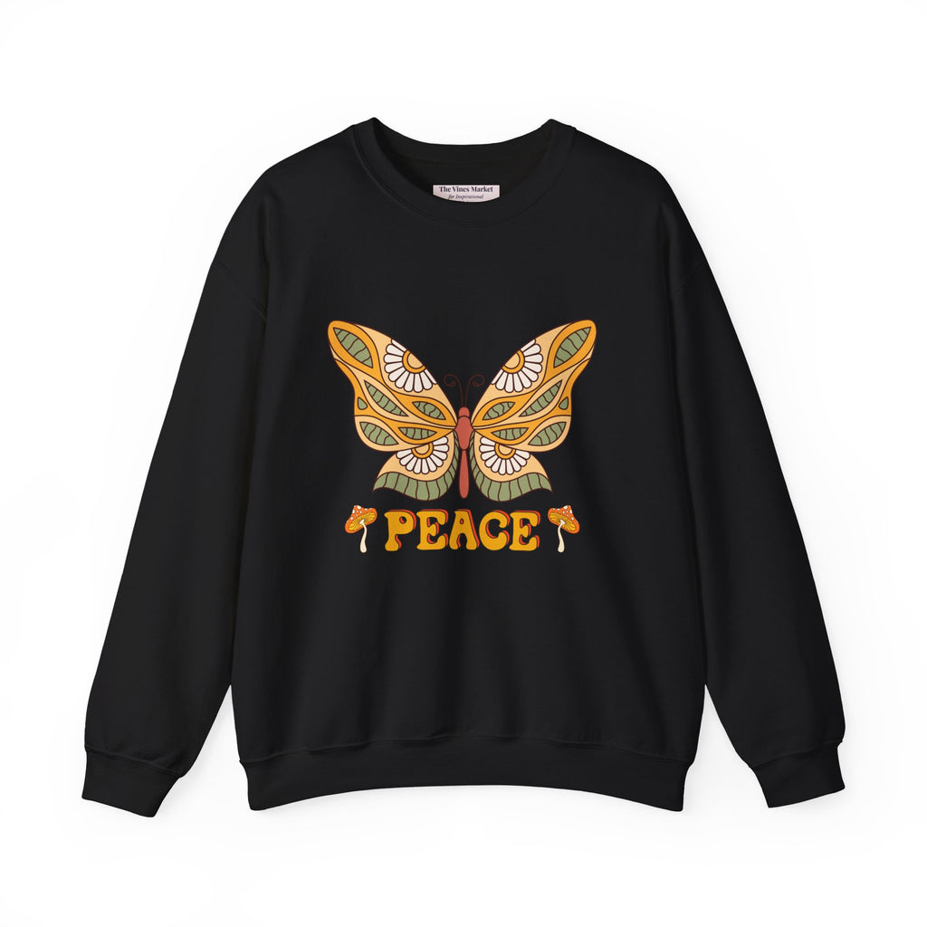 Peace Butterfly Crewneck Sweatshirt — Retro Floral Graphic Pullover