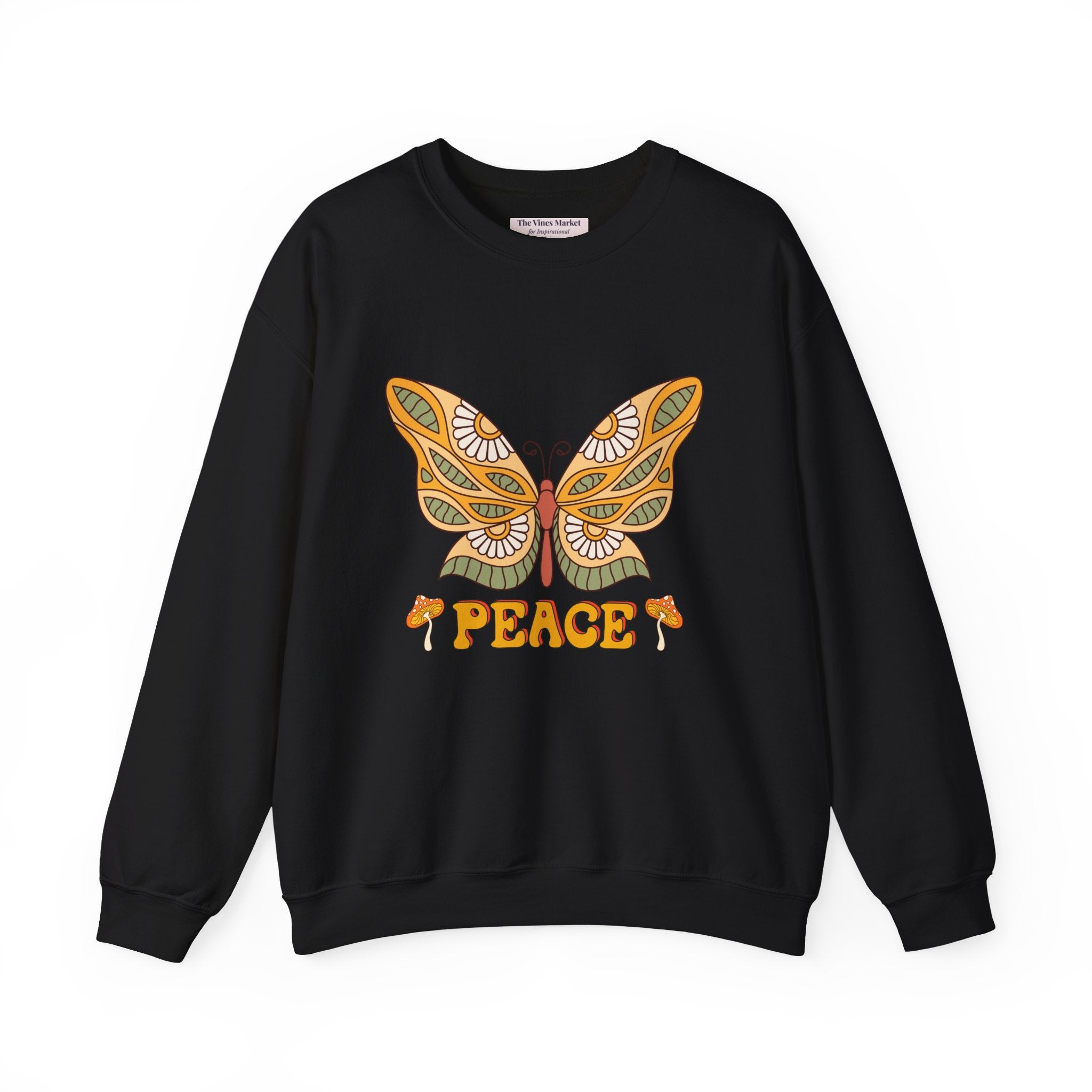 Peace Butterfly Crewneck Sweatshirt — Retro Floral Graphic Pullover