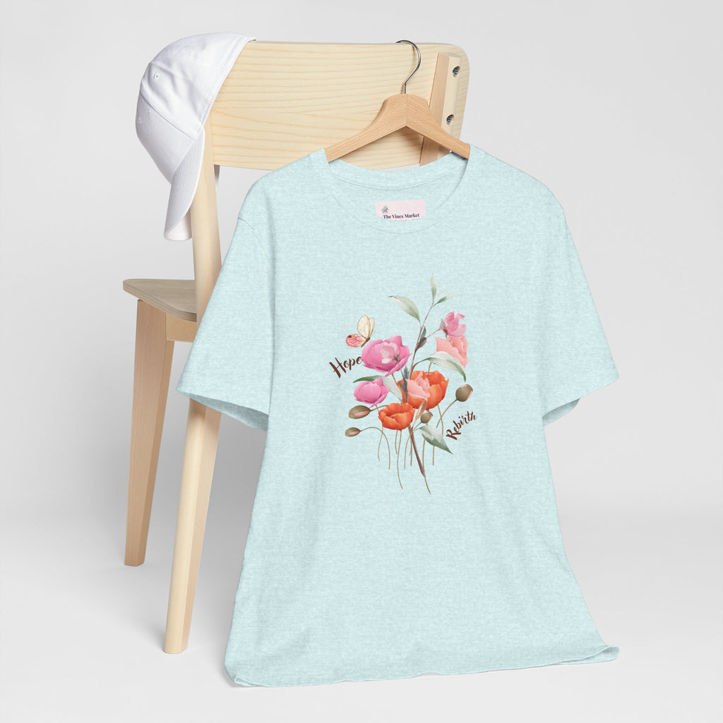 Relaxed Adult Female Comfort Tee: Hope & Rebirth Floral Tee – Easter Collection