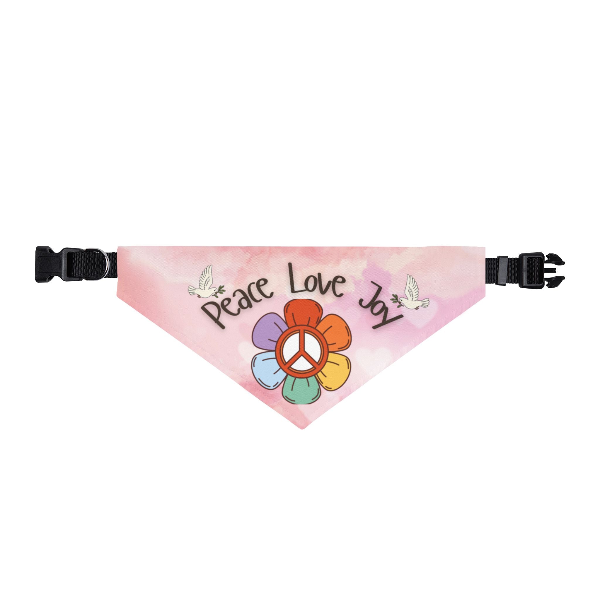 Peace and Love Clip-On Pet Bandana — Pink Peace Love Joy for Your Pup