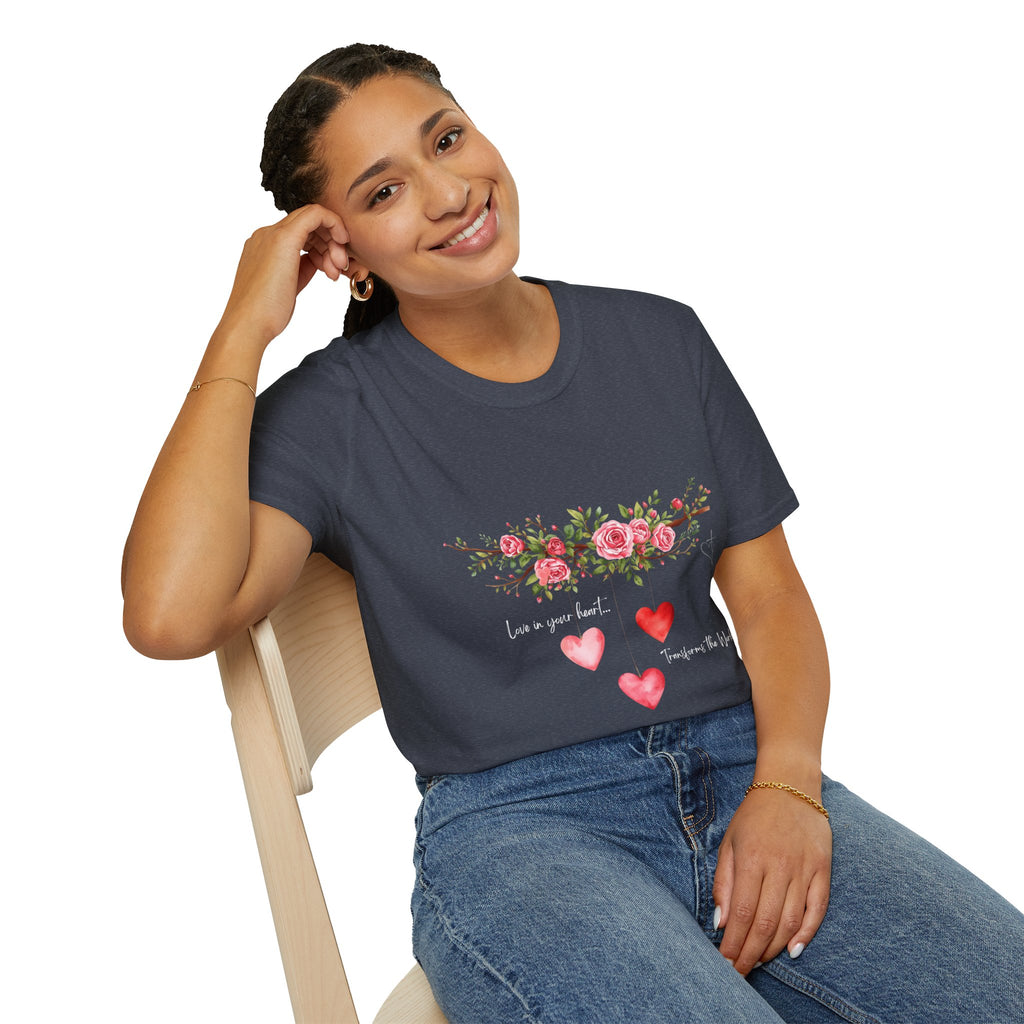 Love in Your Heart Transforms the World Tee – Women's Floral Heart Crewneck