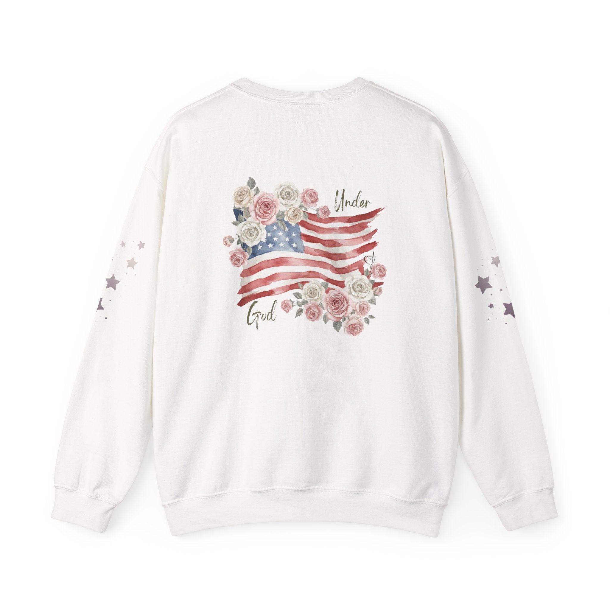 Under God | Watercolor Flag & Roses Women's Crewneck Sweatshirt