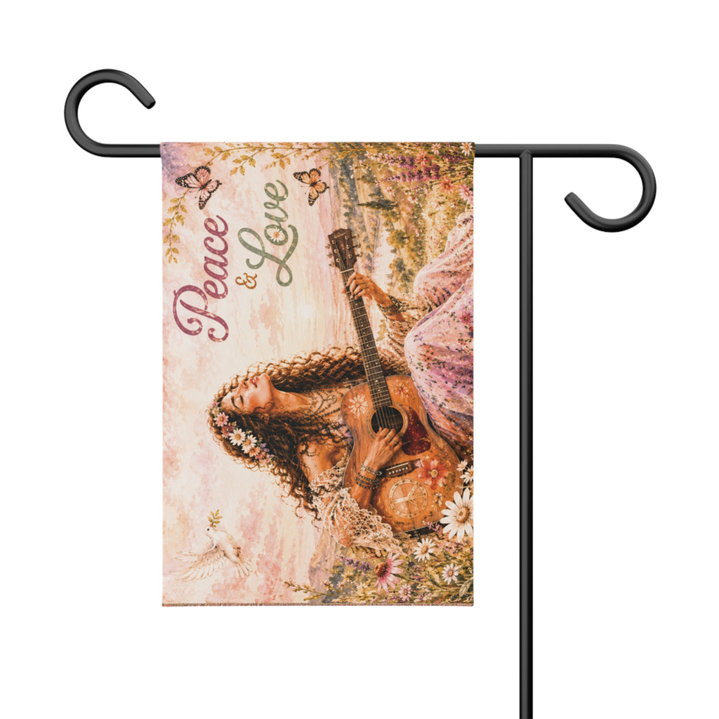 Peace & Love Boho Garden Banner — Faith-Inspired Floral Garden Flag