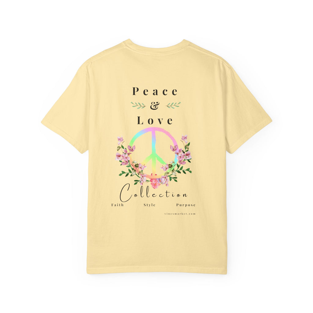 Signature Peace & Love Floral T-Shirt — Pastel Peace Sign Graphic