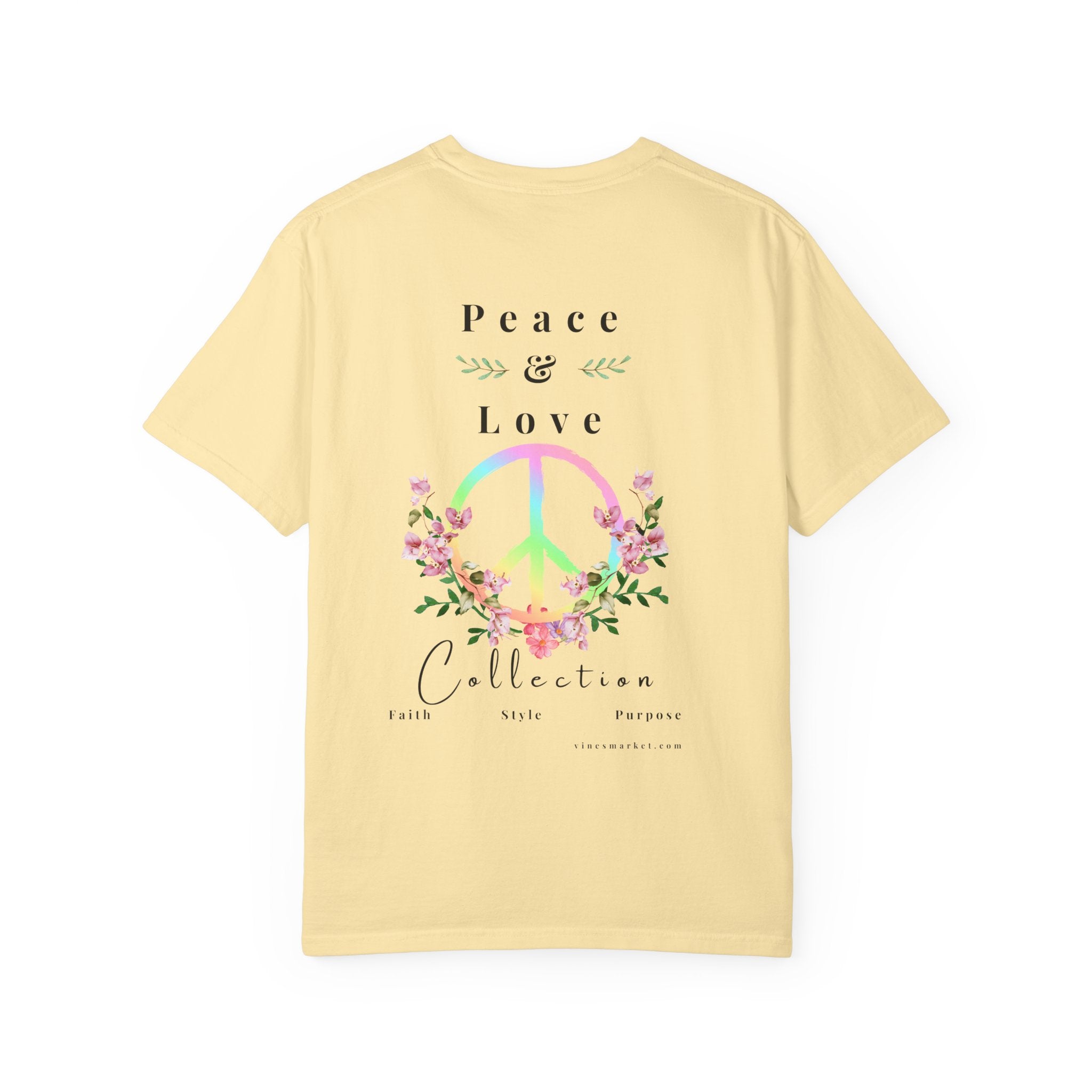 Signature Peace & Love Floral T-Shirt — Pastel Peace Sign Graphic