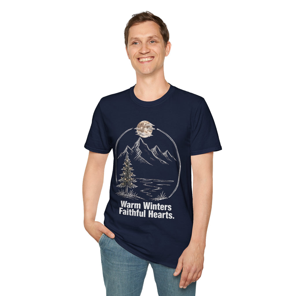 Warm Winters, Faithful Hearts Men's Christmas T-Shirt