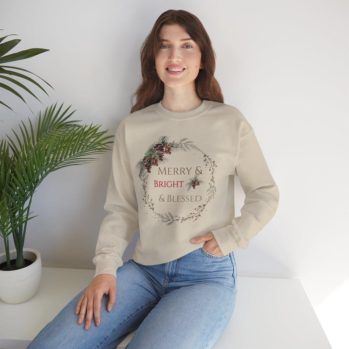 Merry & Bright & Blessed | Women's Christmas Crewneck Sweatshirt
