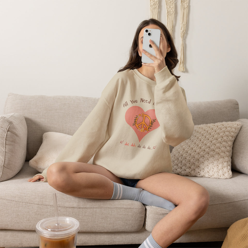 Peace and Love:  Retro All You Need is Love Sweatshirt -- For Her