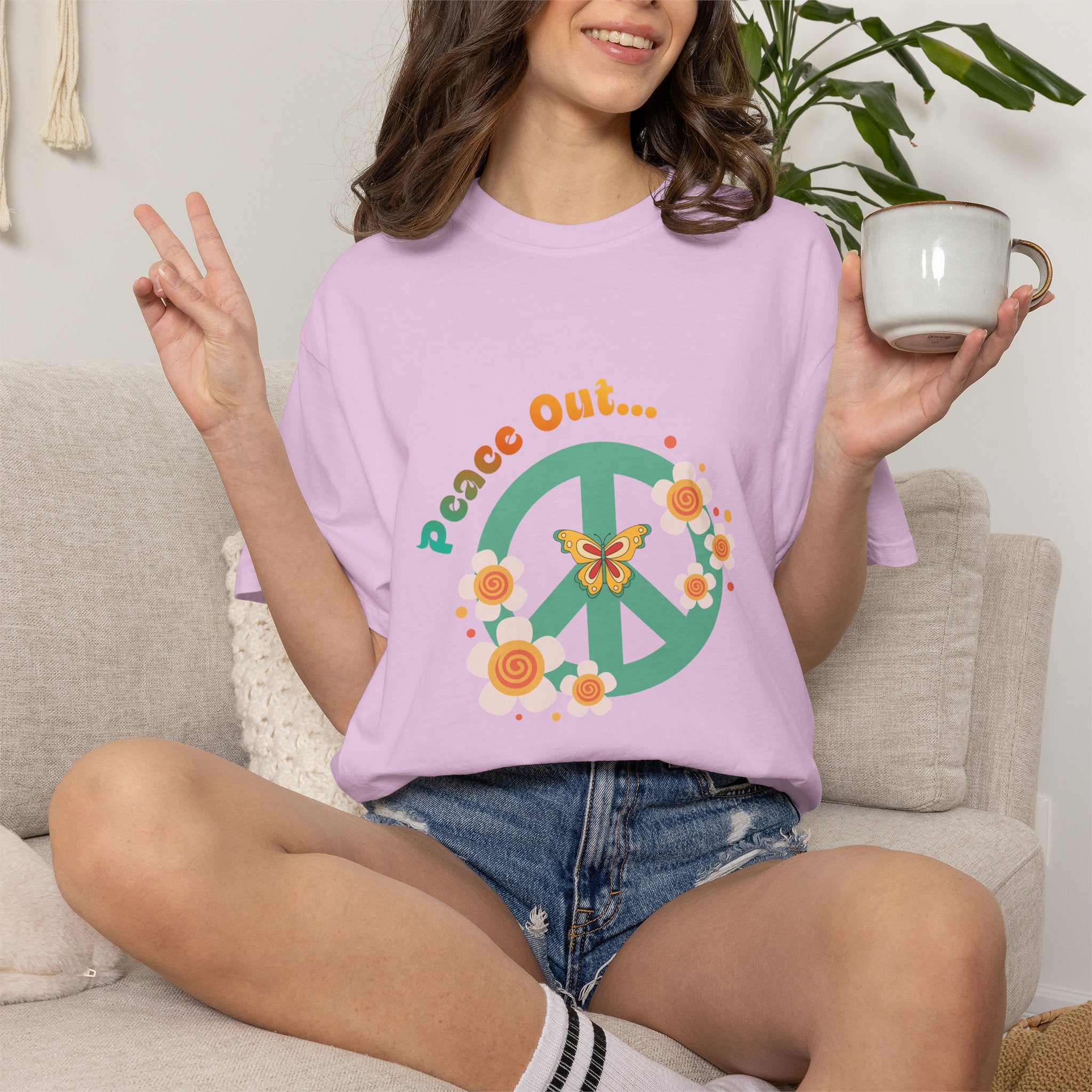 Peace Out T‑Shirt — Retro Floral Peace Sign Tee with ‘Peace Out…’ Text