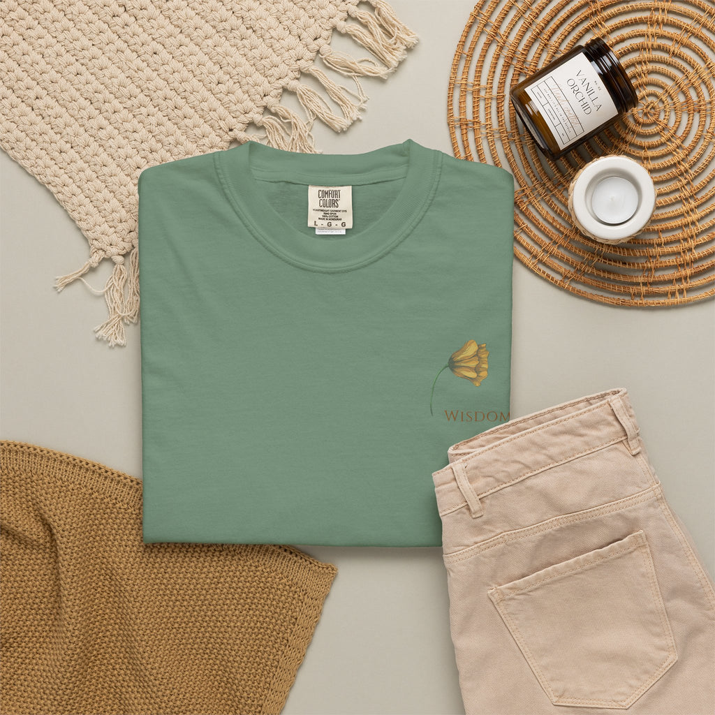 Whispers Collection™ | “Wisdom” Comfort Colors® Garment-Dyed Tee | Inspirational Botanical Shirt | Literary Minimalist Graphic Tee Women Adult