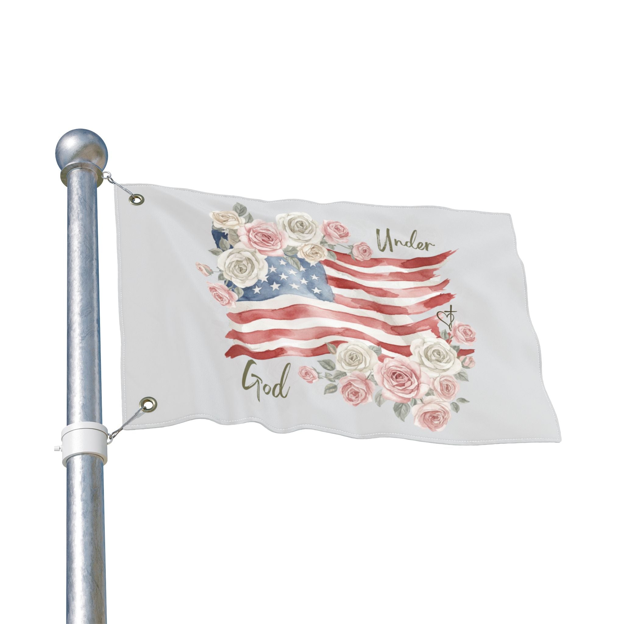 Under God American Flag - Vintage Cabbage Roses US Flower