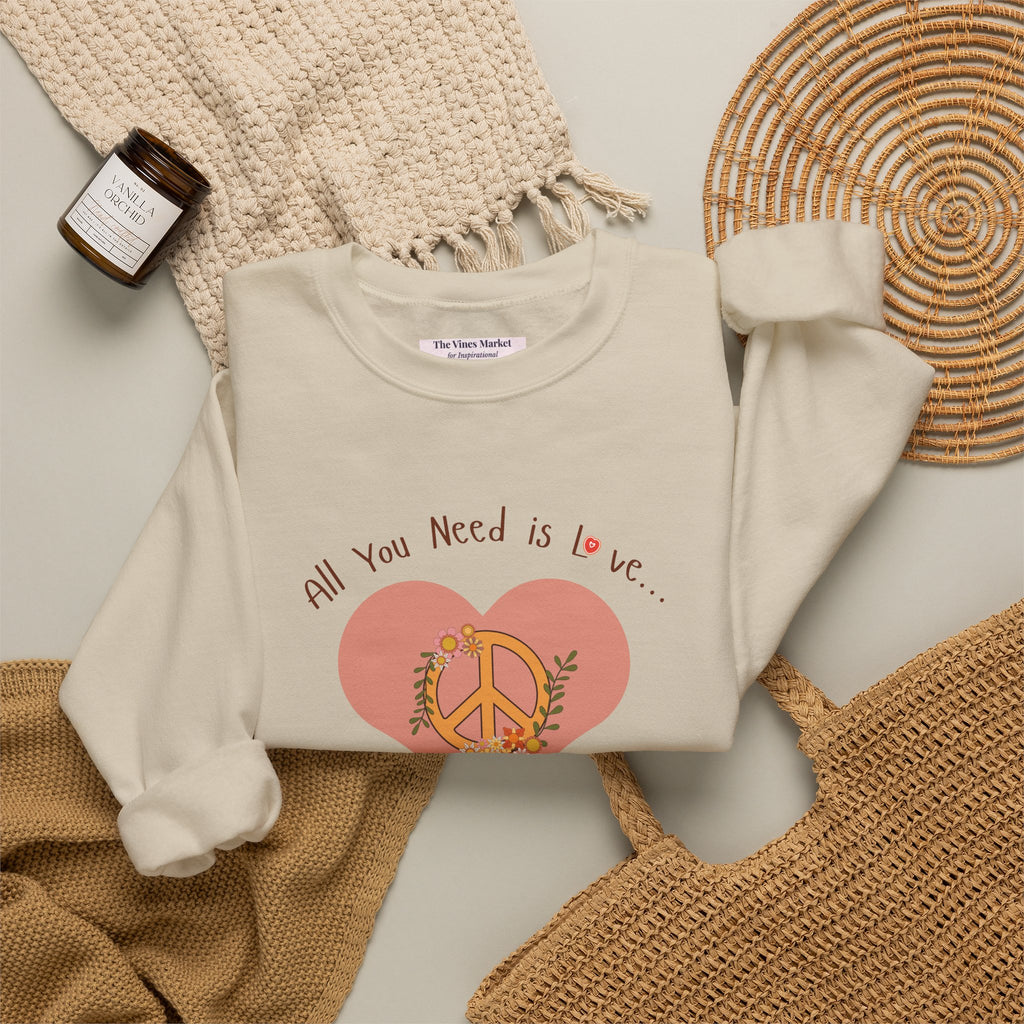 All You Need Is Love — Women's Retro Heart & Peace Sign Sweatshirt
