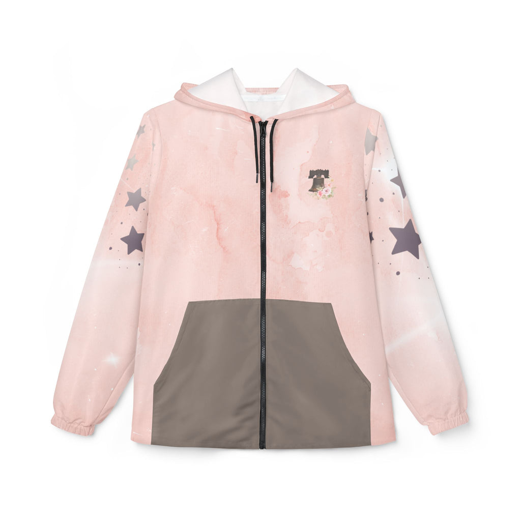 Under God | Watercolor Roses & Flag Women's  Windbreaker Jacket - Blush Pink