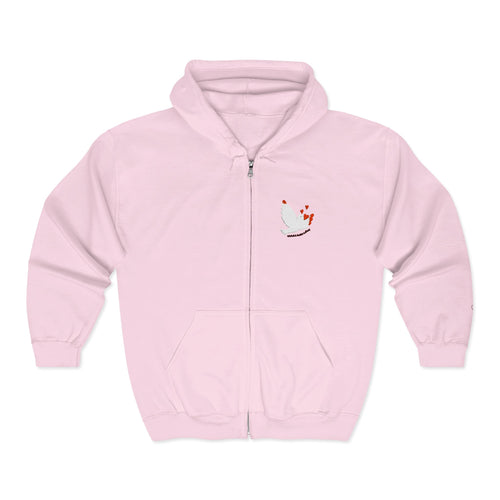 Adult Female Embroidered Zippered Hoodie:  Peace and Love