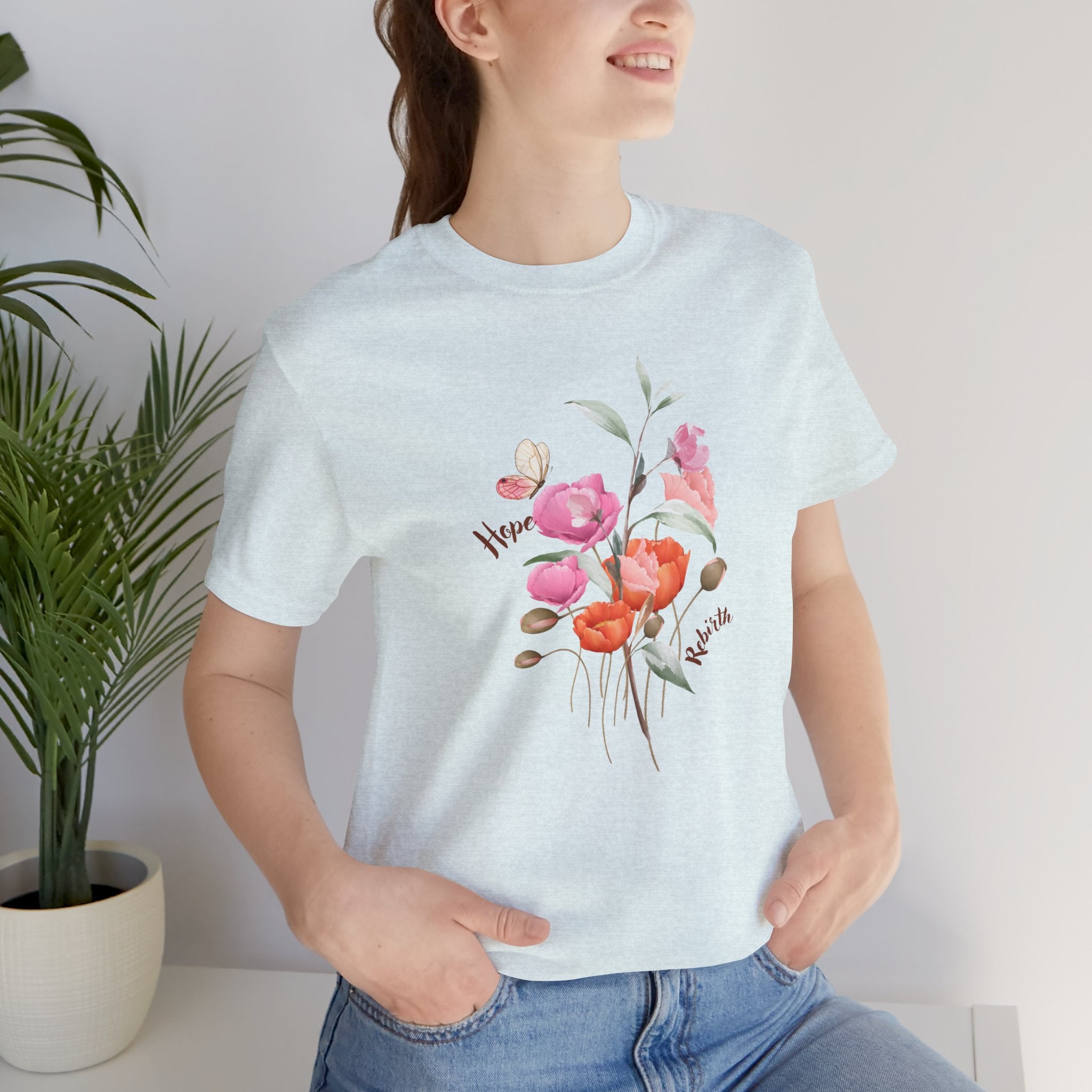 Relaxed Adult Female Comfort Tee: Hope & Rebirth Floral Tee – Easter Collection