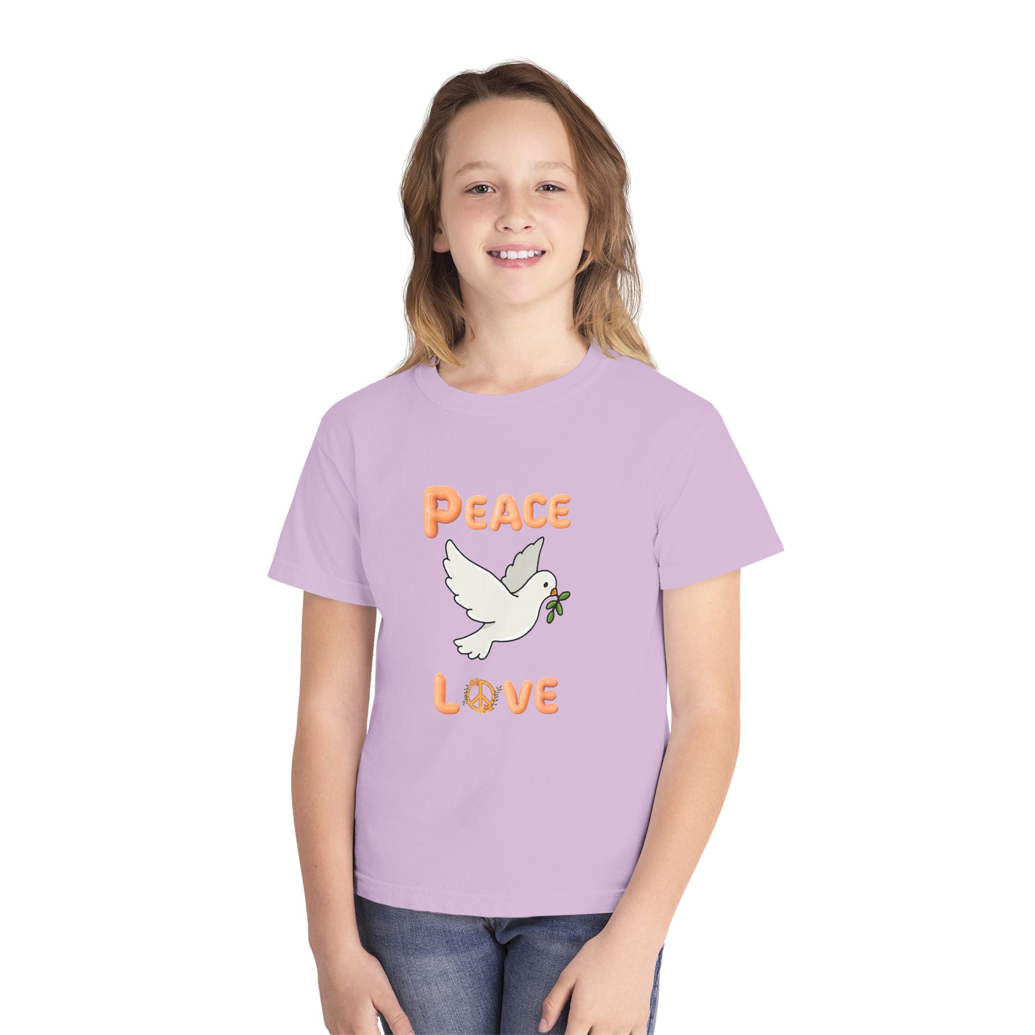 Unisex Youth Cotton Retro Tee:  Peace and Love